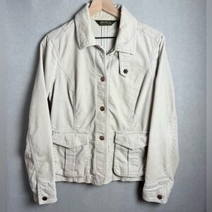 Eddie Bauer Women’s Corduroy Jacket Button Up Long Sleeve Pockets Cream size M